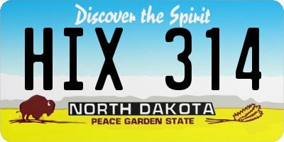 ND license plate HIX314