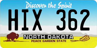 ND license plate HIX362