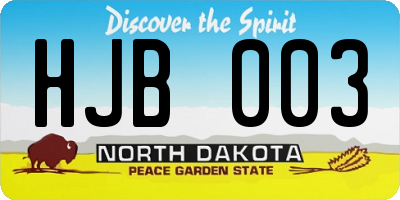 ND license plate HJB003