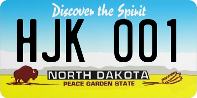 ND license plate HJK001