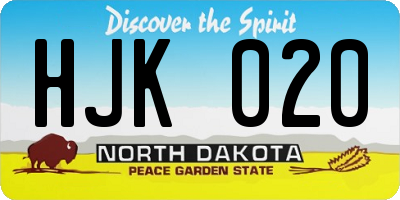 ND license plate HJK020