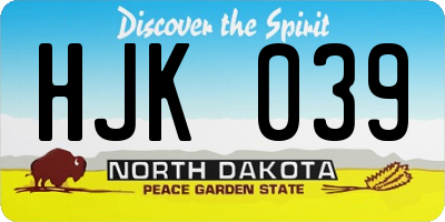 ND license plate HJK039