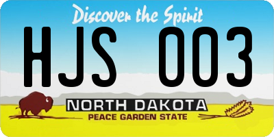 ND license plate HJS003