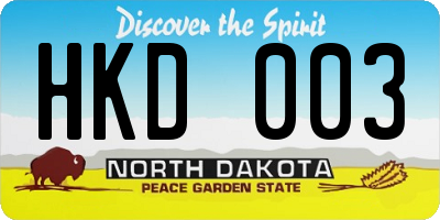 ND license plate HKD003