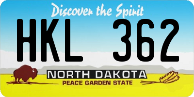 ND license plate HKL362