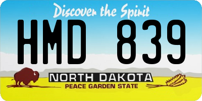 ND license plate HMD839