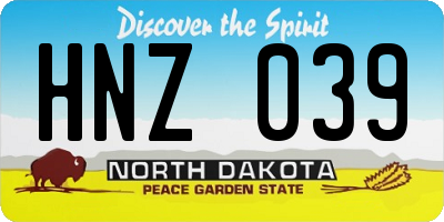ND license plate HNZ039