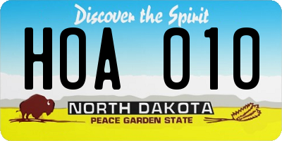ND license plate HOA010