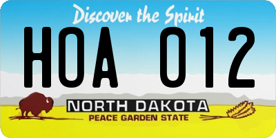 ND license plate HOA012