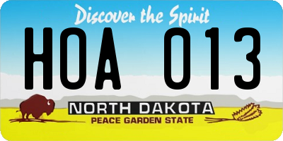 ND license plate HOA013