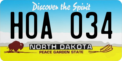 ND license plate HOA034