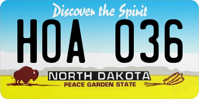 ND license plate HOA036