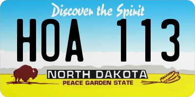 ND license plate HOA113