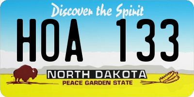 ND license plate HOA133