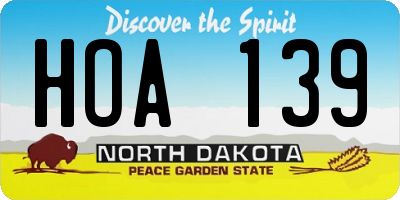 ND license plate HOA139