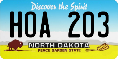 ND license plate HOA203