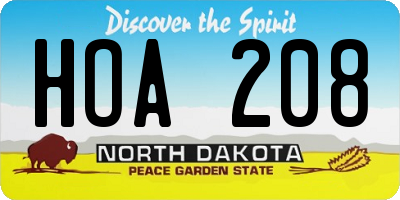ND license plate HOA208