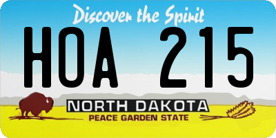 ND license plate HOA215