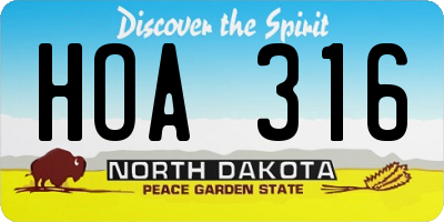 ND license plate HOA316