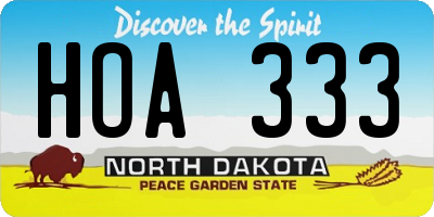 ND license plate HOA333