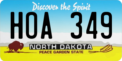 ND license plate HOA349