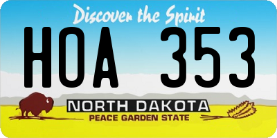 ND license plate HOA353