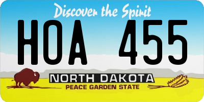 ND license plate HOA455