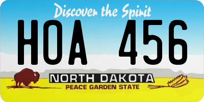 ND license plate HOA456