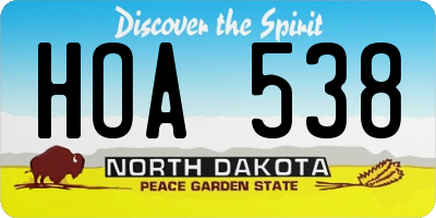 ND license plate HOA538