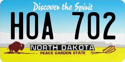 ND license plate HOA702