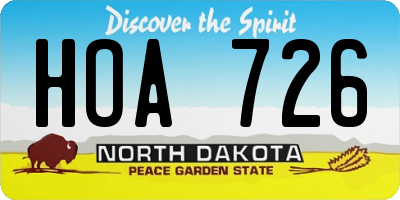 ND license plate HOA726
