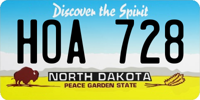 ND license plate HOA728