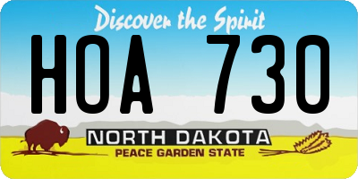 ND license plate HOA730