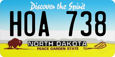 ND license plate HOA738
