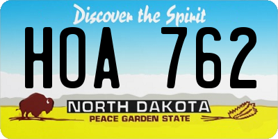 ND license plate HOA762