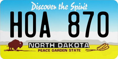 ND license plate HOA870