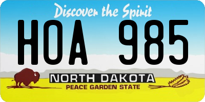 ND license plate HOA985