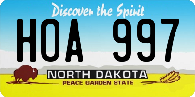 ND license plate HOA997