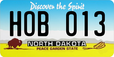 ND license plate HOB013
