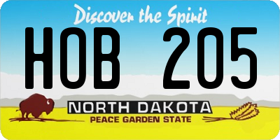 ND license plate HOB205