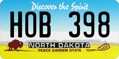 ND license plate HOB398