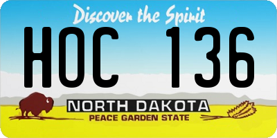 ND license plate HOC136
