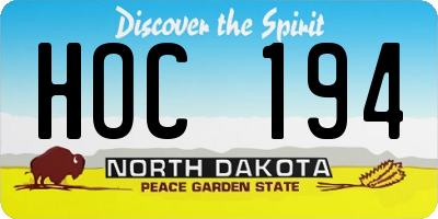 ND license plate HOC194