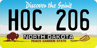 ND license plate HOC206