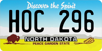 ND license plate HOC296