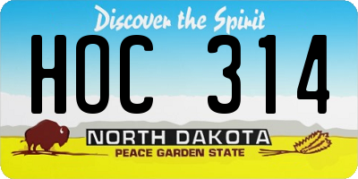 ND license plate HOC314