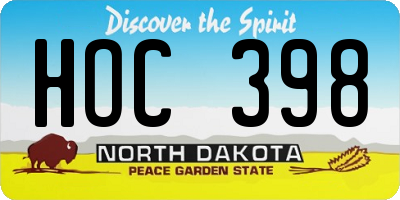 ND license plate HOC398