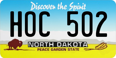 ND license plate HOC502
