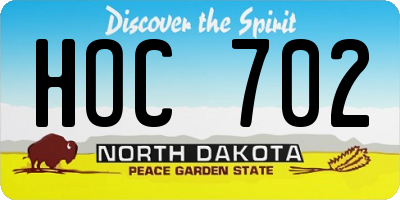 ND license plate HOC702