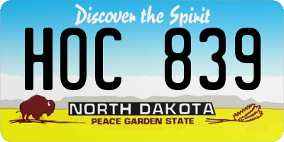 ND license plate HOC839